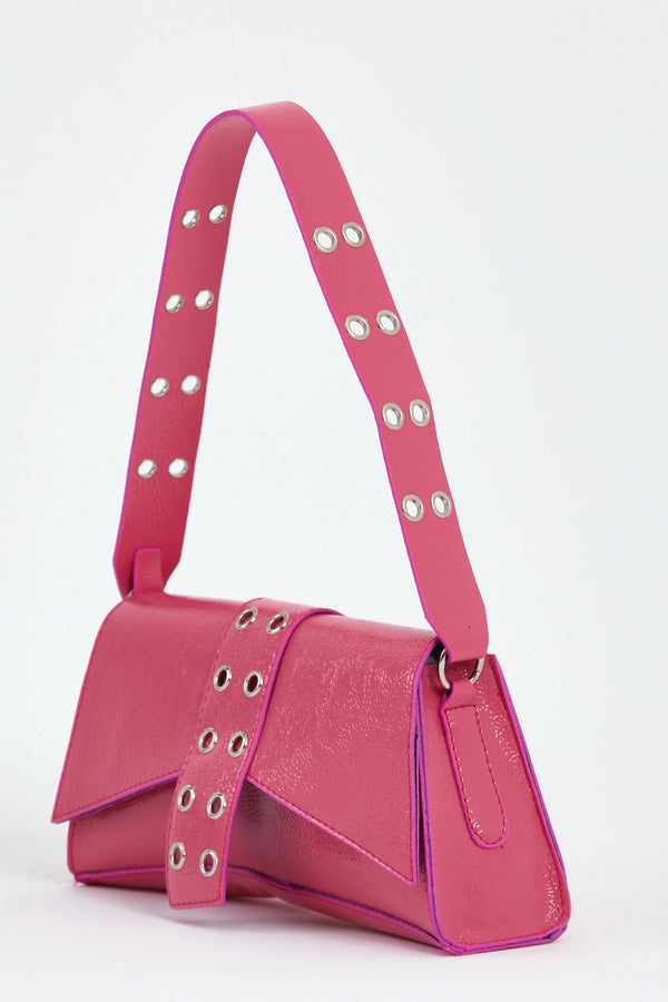 Kadın Asimetrik Zımbalı Baget Çanta Kate - Fuşya