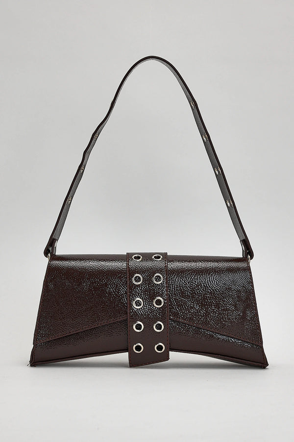 Kadın Asimetrik Zımbalı Baget Çanta Kate - Kahve