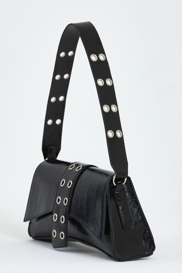 Kadın Asimetrik Zımbalı Baget Çanta Kate - Siyah