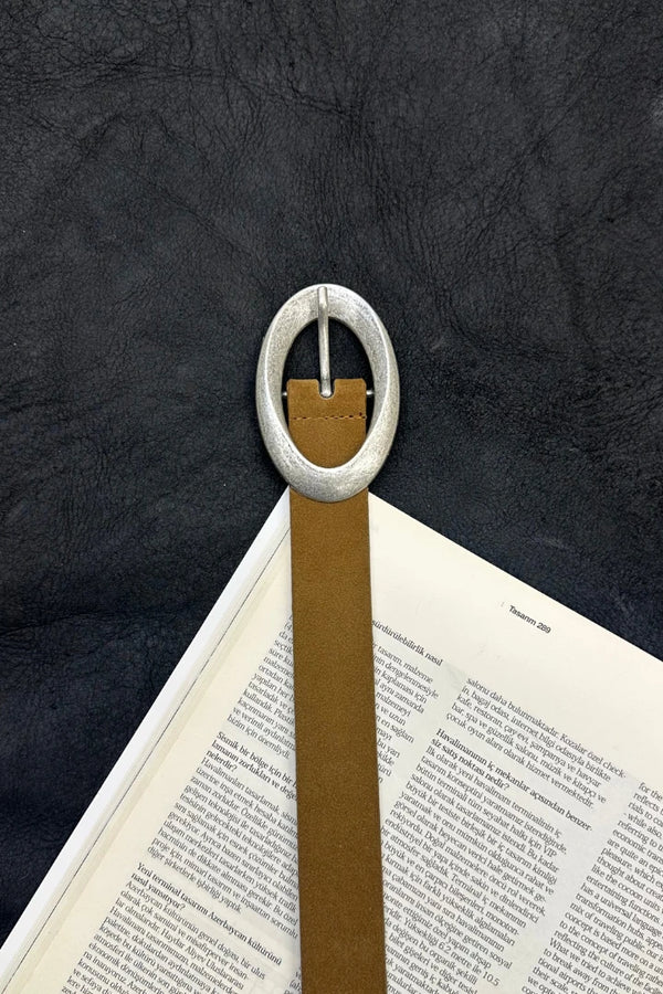 Geniş Napa Süet Kemer - Taba