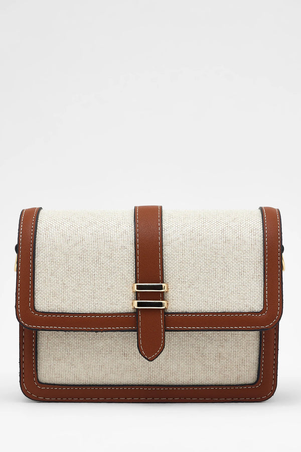 Kadın Köprü Detaylı Keten Omuz Çantası İbiza - Taba