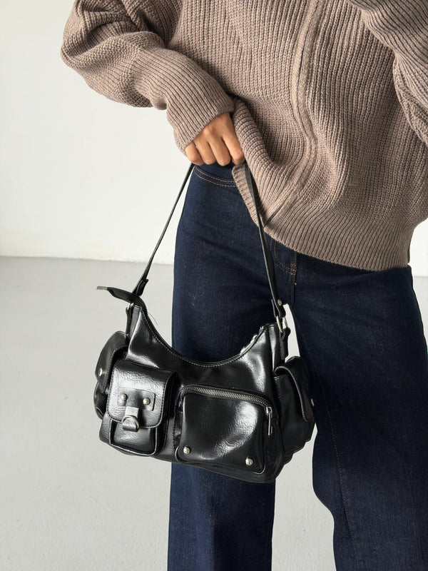 Kadın Çok Cepli Omuz Çantası Poli - Siyah