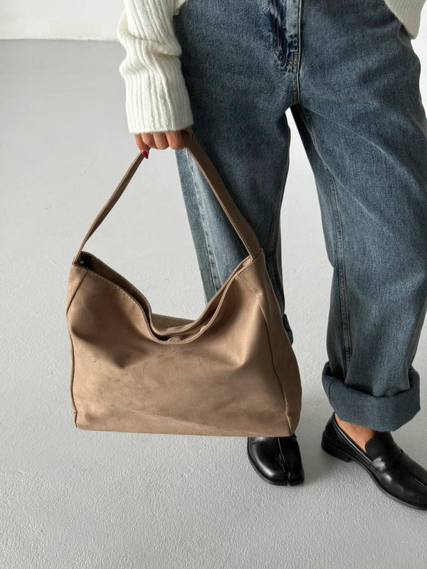 Kadın Tek Saplı Omuz Çantası Tiger - Vizon Süet