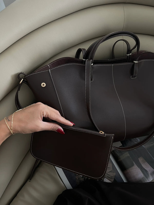 Kadın Fermuarlı Cüzdan Detaylı Omuz Çantas Big Dota - Kahve