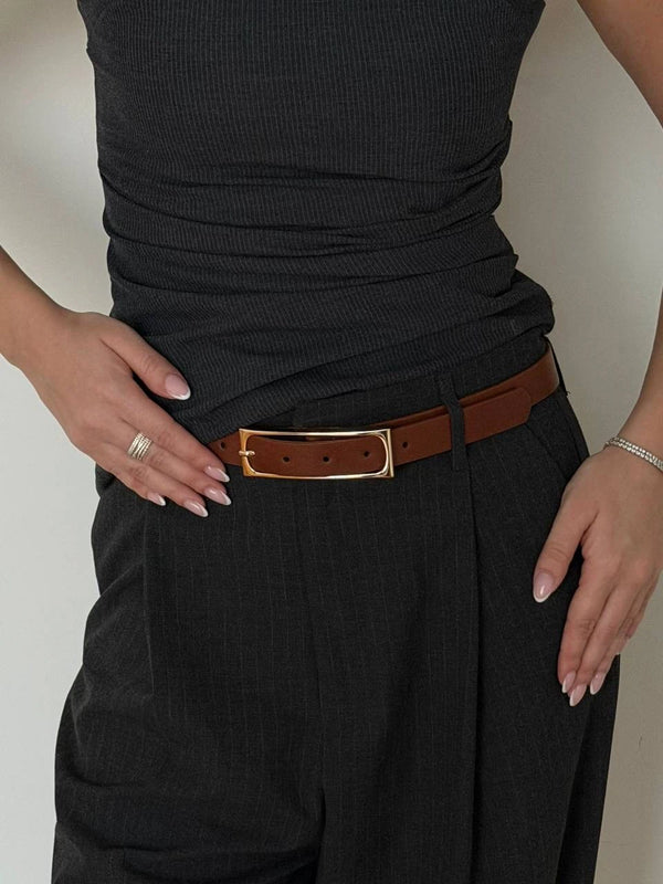 Dikdörtgen Suni Deri Kemer  - Taba