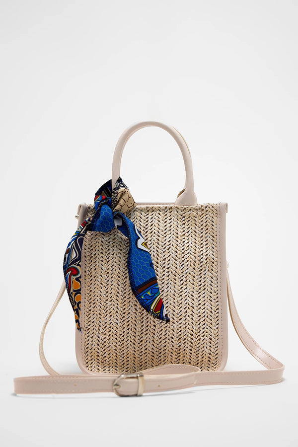Kadın Fermuarlı Hasır Omuz Çantası Straw - Krem