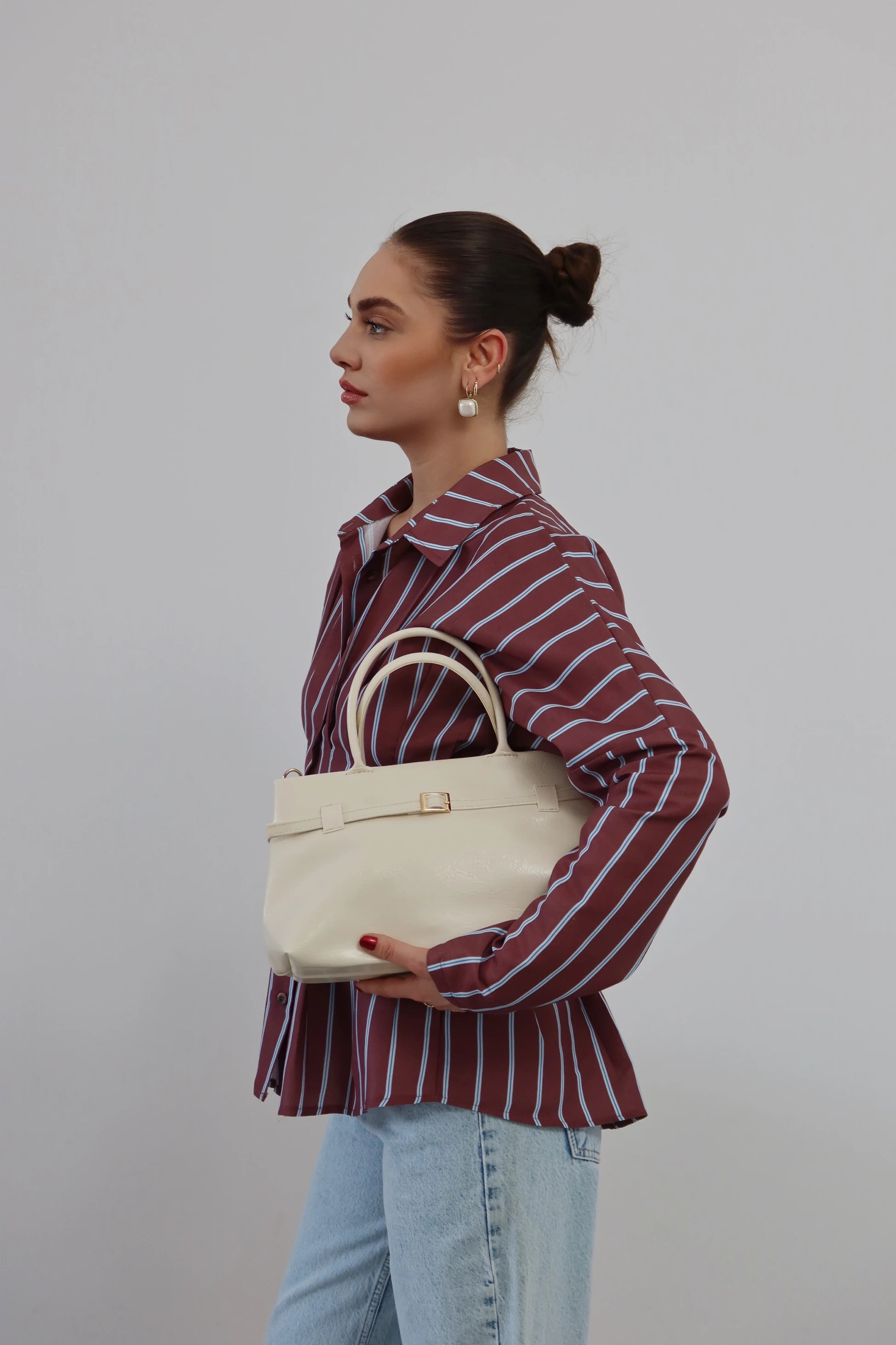 Kadın Suni Deri Omuz Çantası Marc - Krem