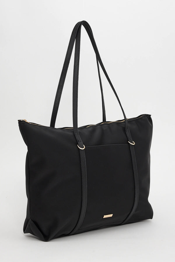 Kadın Şeritli Shopper Omuz Çantası Boris - Siyah