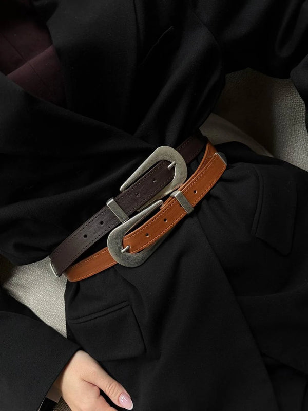 Kadın Oval Tokalı İşlemeli Kemer - Taba