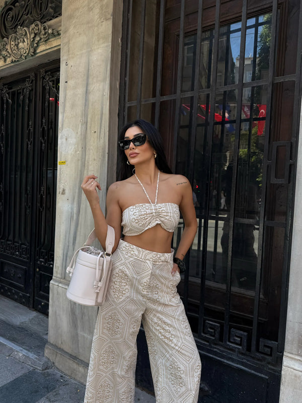 Kadın Büzgülü Çapraz Askılı Omuz Çantası Mason - Krem