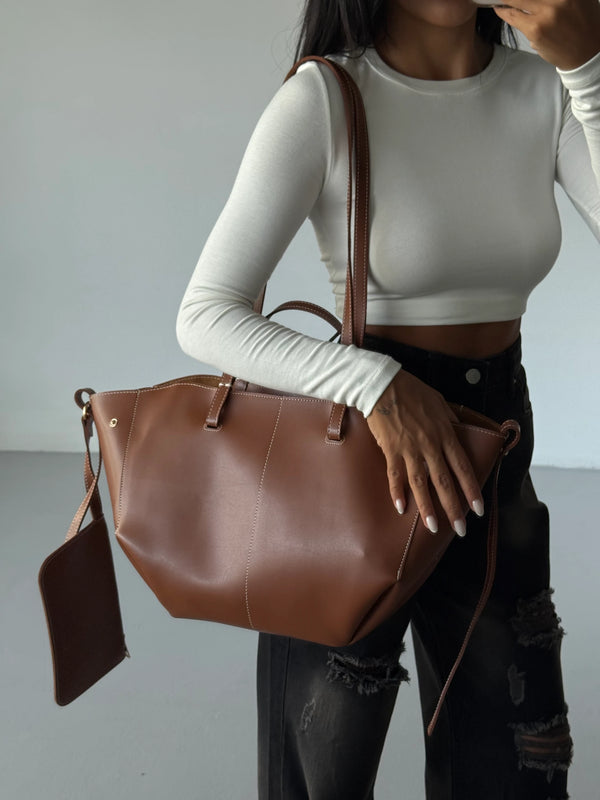 Kadın Fermuarlı Cüzdan Detaylı Omuz Çantas Big Dota - Taba