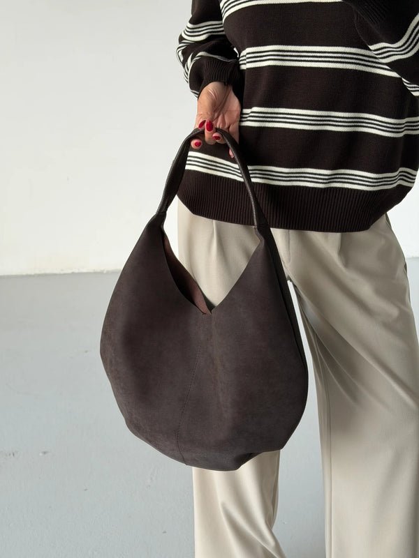 Kadın Süet Deri Çift Taraflı Omuz Çantası Bond - Kahve