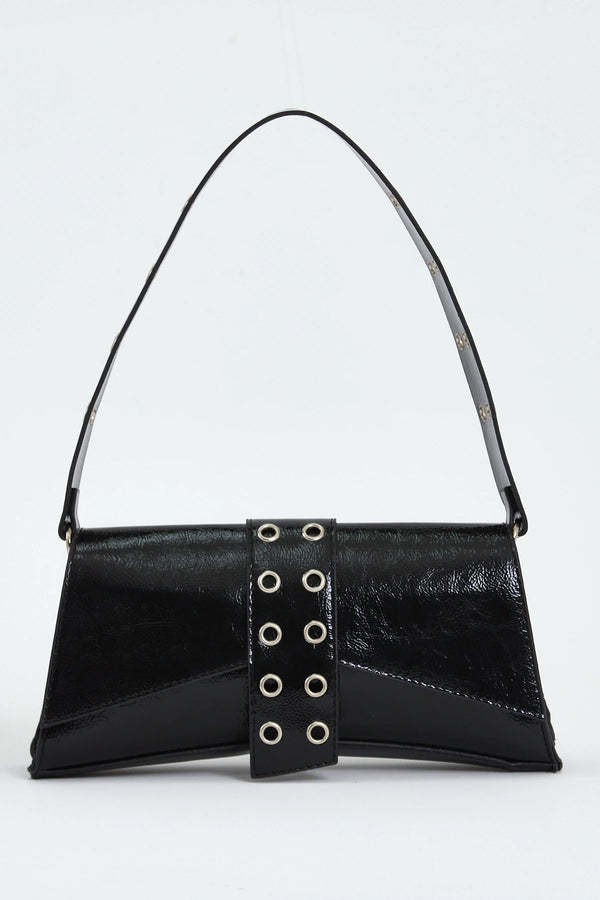 Kadın Asimetrik Zımbalı Baget Çanta Kate - Siyah