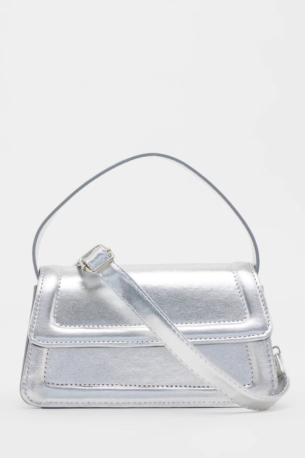 Kadın Kapaklı Çapraz Askılı Kol ve Omuz Çantası Zoe - Gümüş