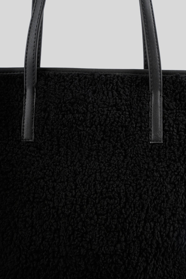 Kadın Peluş Fermuarlı Omuz Çantası Teddy - Siyah