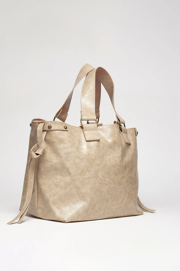 Kadın Deri Tote Omuz Çantası Big City - Krem