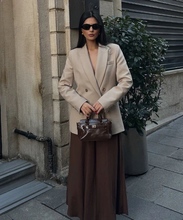 Kadın Kilit Detaylı Çapraz Askılı Çanta Moss - Kahve