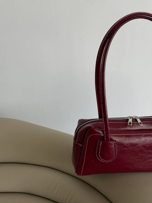 Kadın Fermuarlı Dikiş Detaylı Omuz Çantası Ower - Bordo