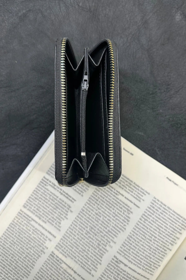 Desenli Fermuarlı Cüzdan - Siyah