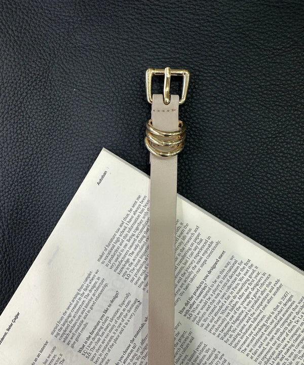 Kadın Gold 3 Halka Detaylı Kemer - Krem