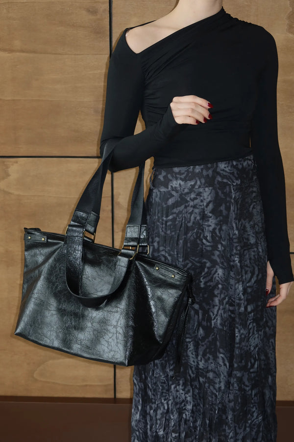 Kadın Deri Tote Omuz Çantası Big City - Siyah