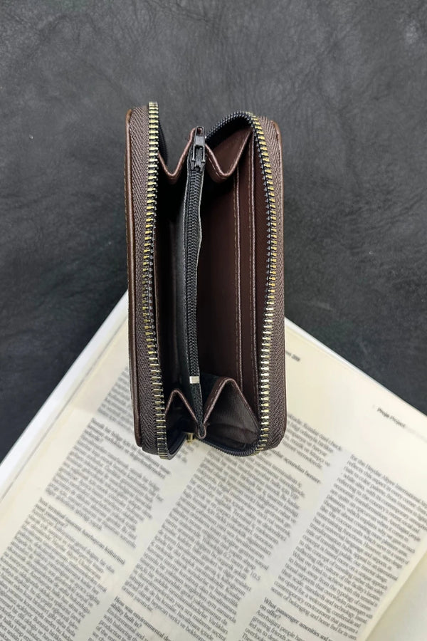 Desenli Fermuarlı Cüzdan - Kahve