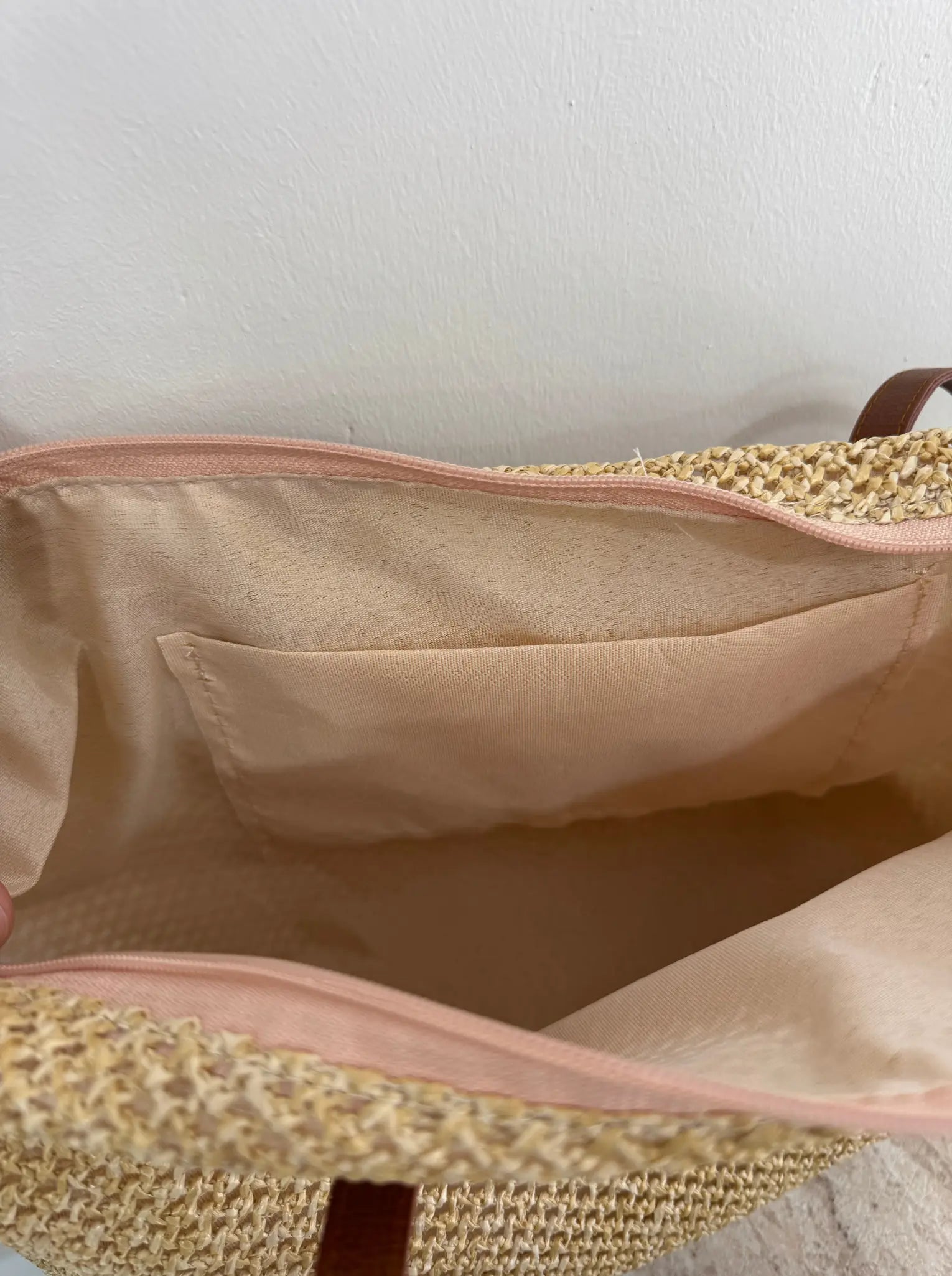 Kadın Fermuarlı Örme Hasır Omuz Çantası Palm - Hasır