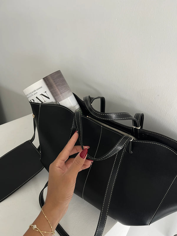 Kadın Fermuarlı Cüzdan Detaylı Omuz Çantas Big Dota - Siyah