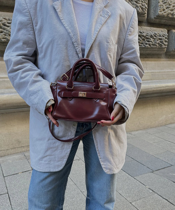 Kadın Kilit Detaylı Çapraz Askılı Çanta Moss - Bordo