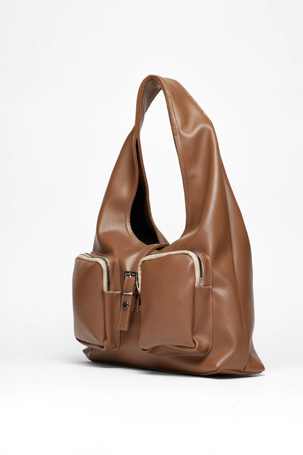 Kadın Cepli Omuz Çantası Mabel - Koyu Vizon