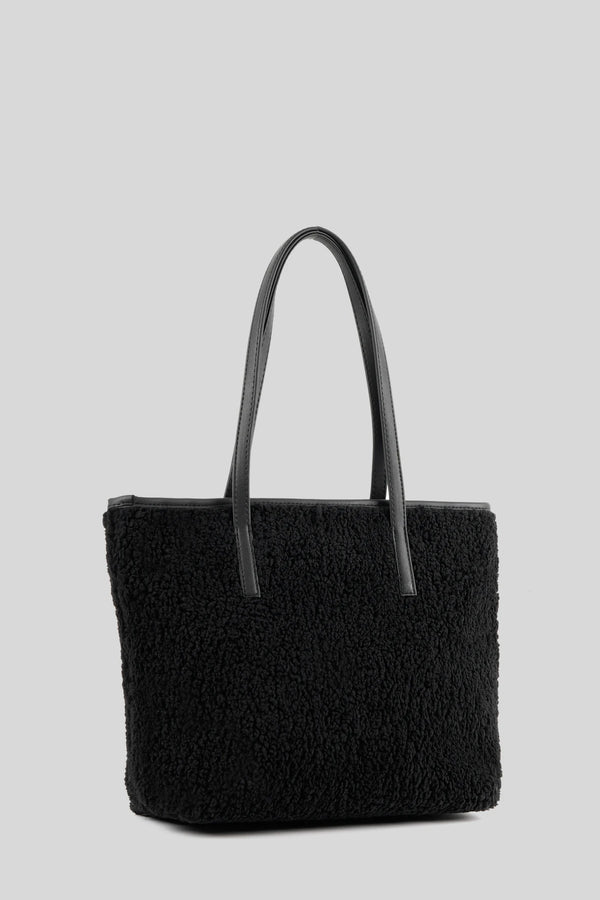 Kadın Peluş Fermuarlı Omuz Çantası Teddy - Siyah