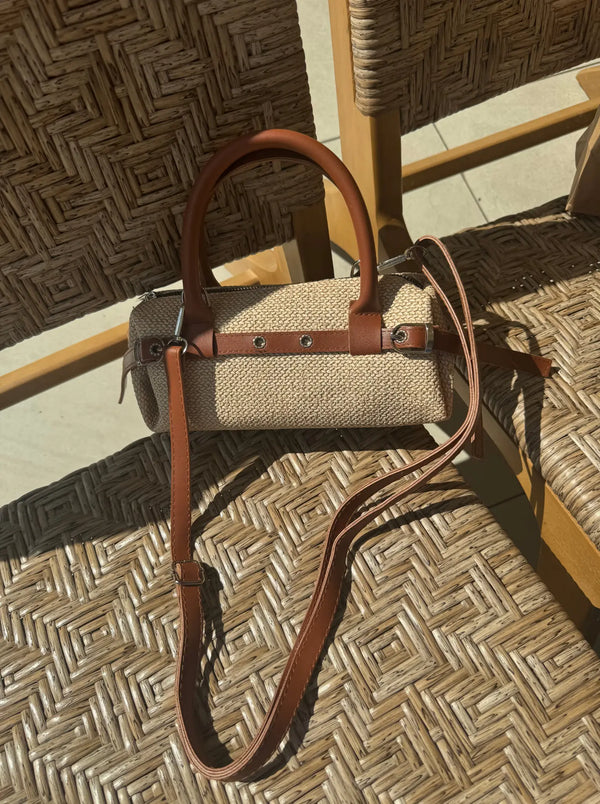 Kadın Hasır Desenli Çapraz Askılı Omuz Çantası Gua - Taba