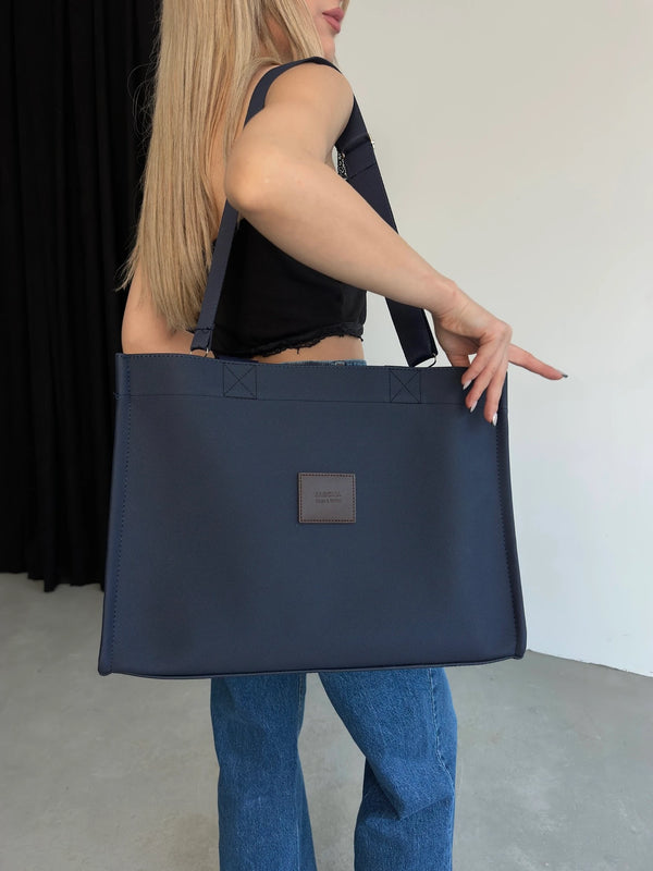 Kadın Büyük Boy Kanvas Omuz Askılı Çapraz Çanta Large - Lacivert
