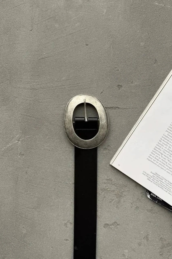 Kadın Oval Tokalı Suni Deri Kemer - Siyah