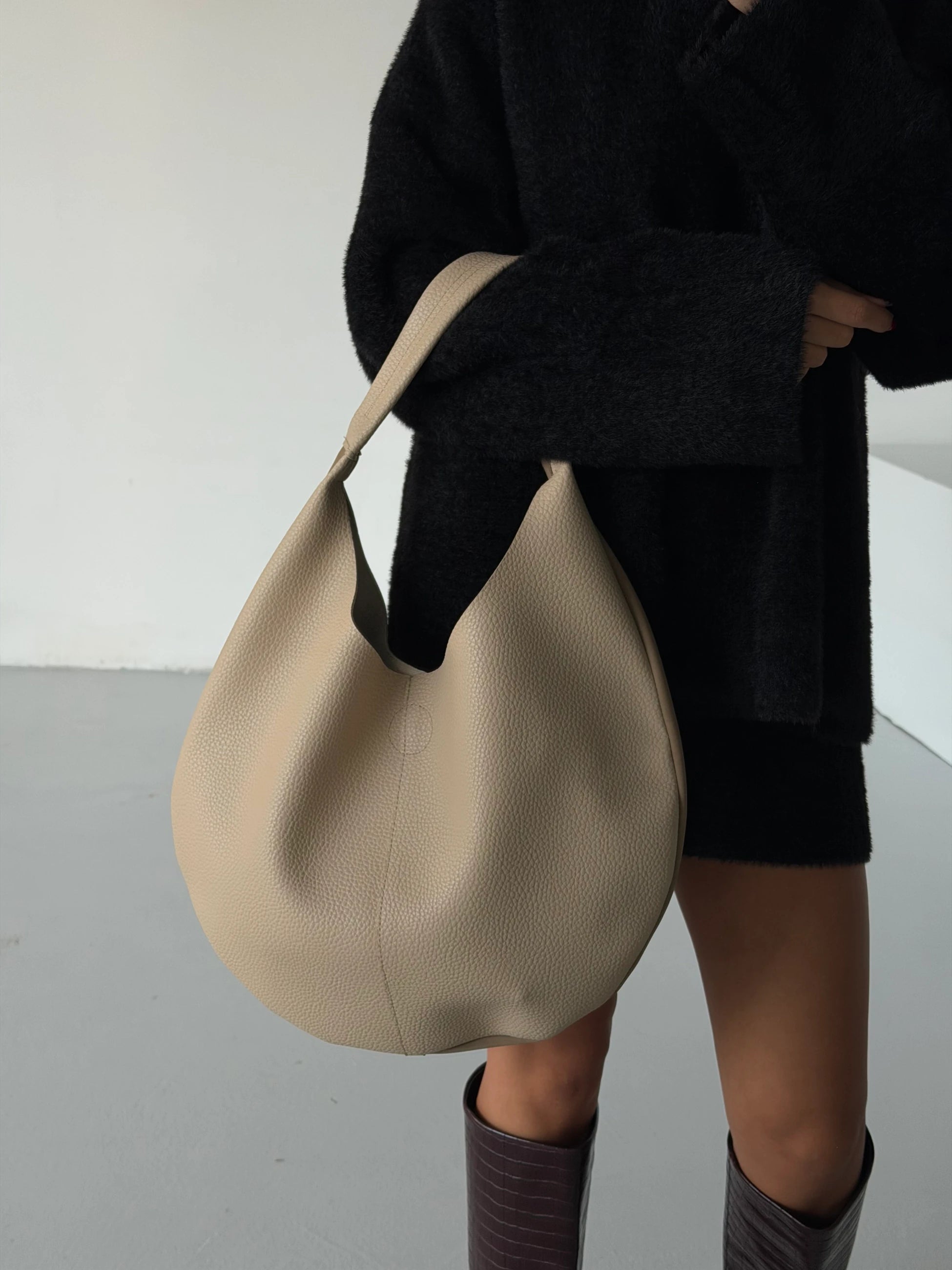 Kadın Süet Deri Çift Taraflı Omuz Çantası Bond - Vizon