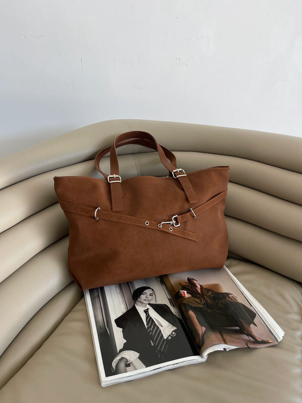 Kadın Kemer Detaylı Omuz Çantası Madrid - Taba Süet