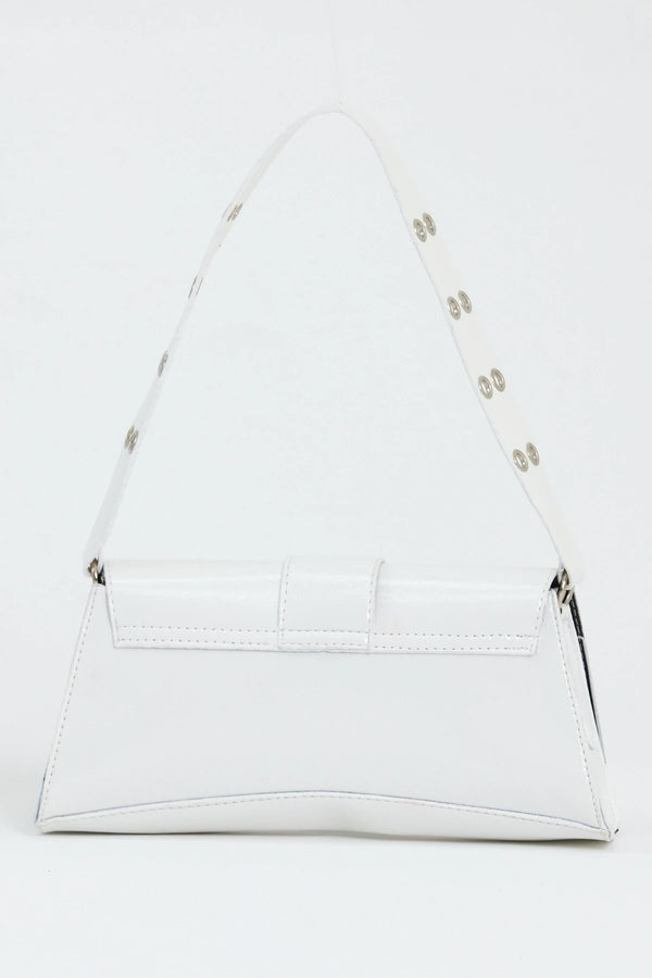 Kadın Asimetrik Zımbalı Baget Çanta Kate - Beyaz