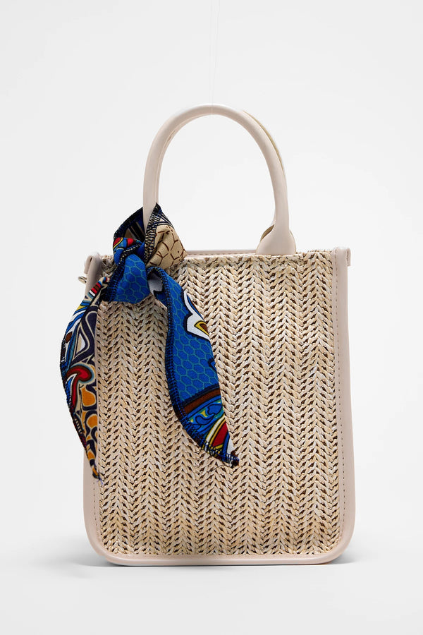 Kadın Fermuarlı Hasır Omuz Çantası Straw - Krem