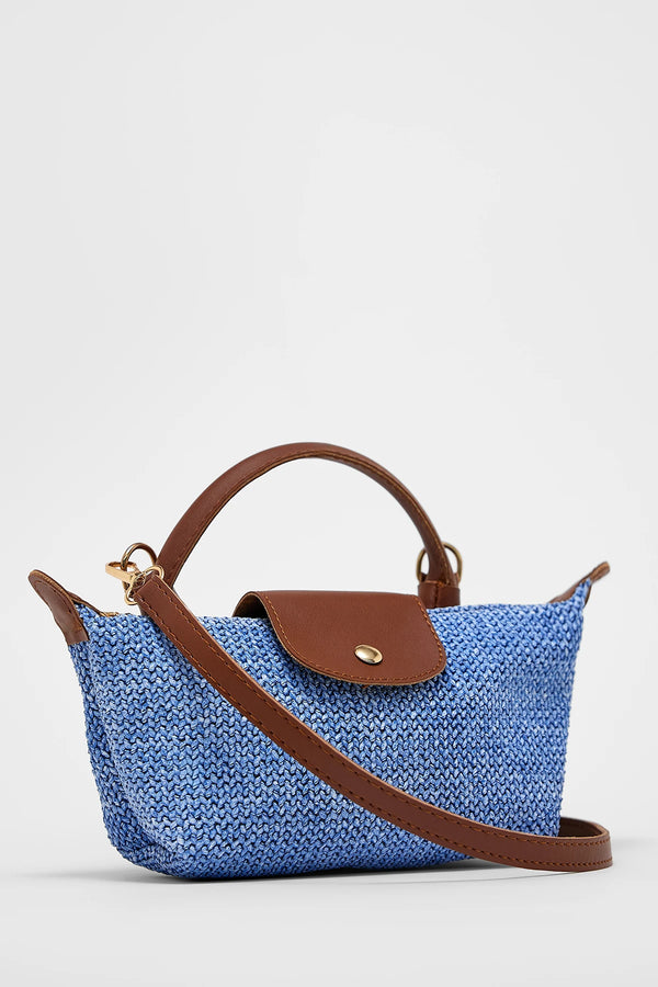 Kadın Mini Hasır Omuz Çantası Tiny - Kot