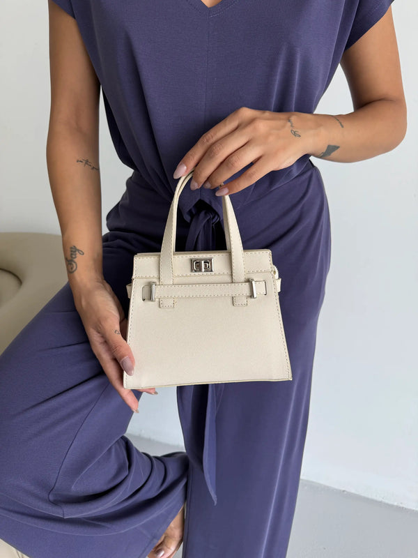 Kadın Fermuarlı Çapraz Askılı Omuz Çantası Grok - Krem