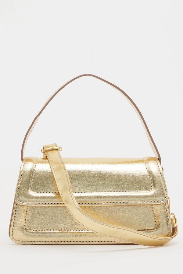 Kadın Kapaklı Çapraz Askılı Kol ve Omuz Çantası Zoe - Altın