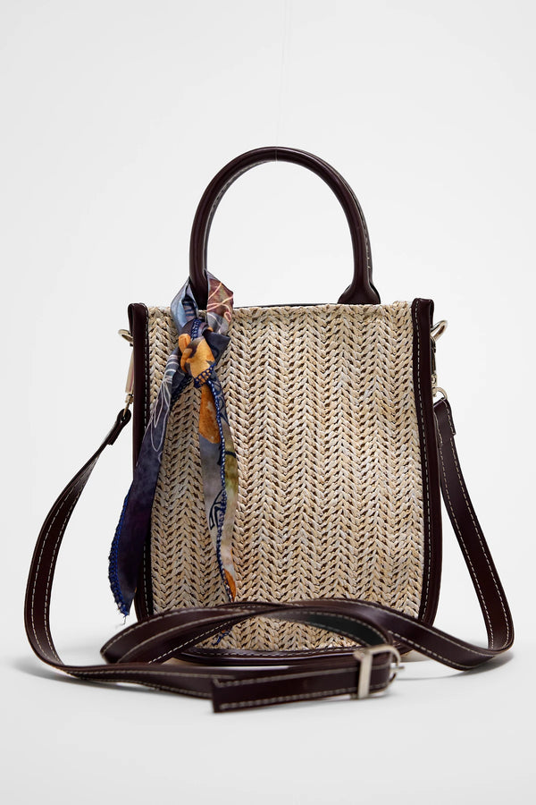 Kadın Fermuarlı Hasır Omuz Çantası Straw - Kahve
