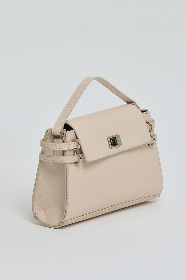 Kadın Çapraz Askı Mini Omuz Çantası Gery  - Krem