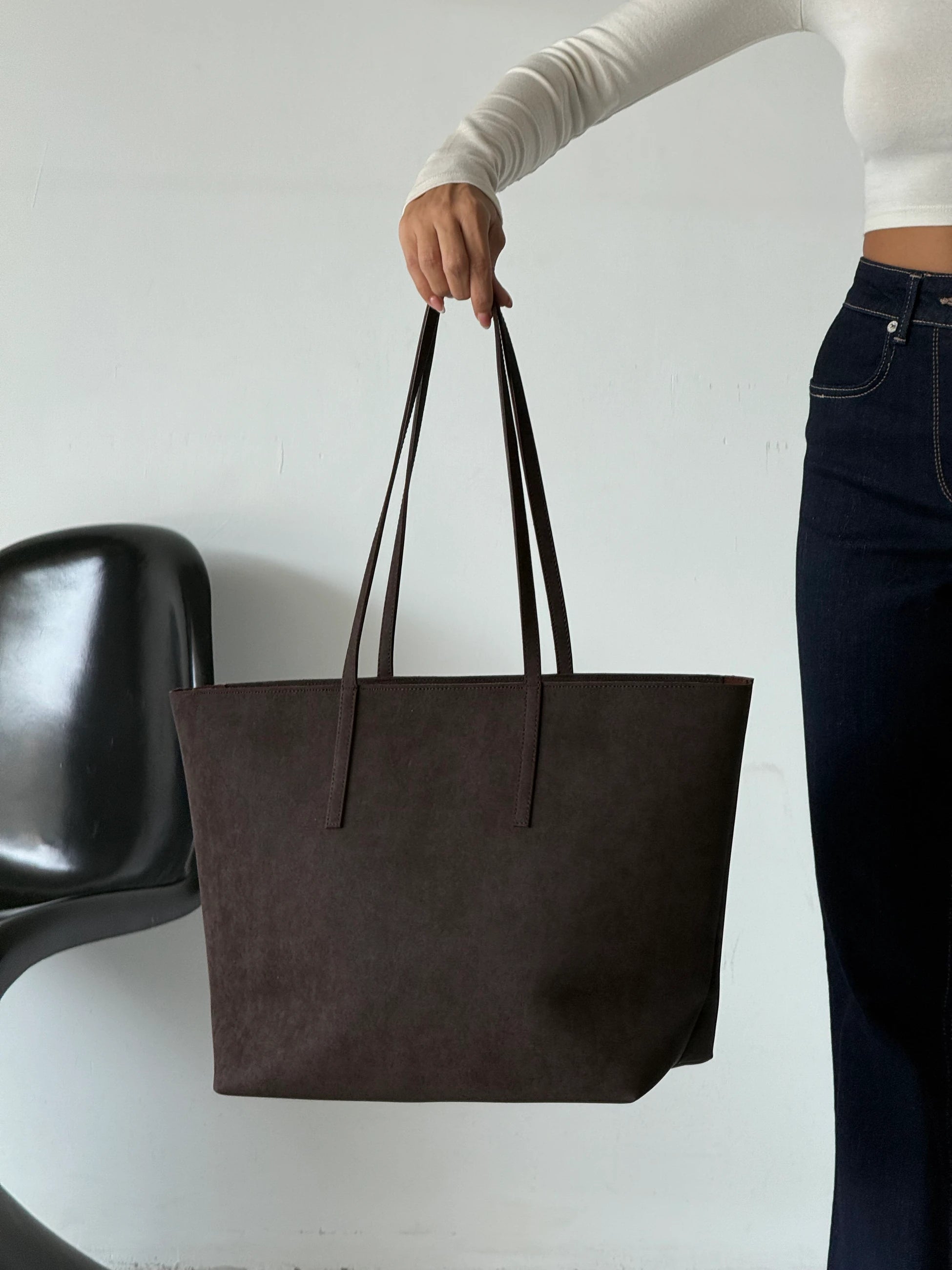 Kadın Fermuarlı Çift Saplı Shopper Omuz Çantası Sable - Kahve Süet