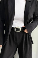 Kadın Oval Tokalı Suni Deri Kemer - Siyah