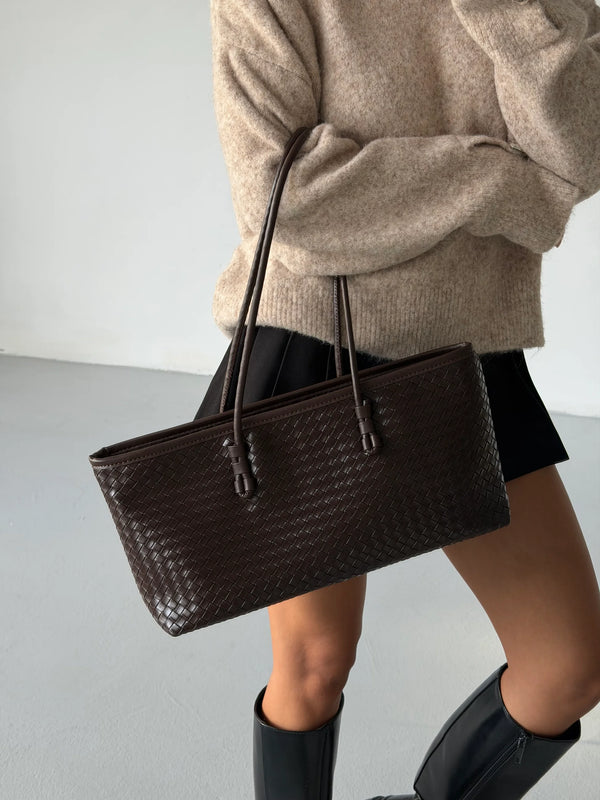 Örgü Desenli Tote Çanta Lizbon - Kahve