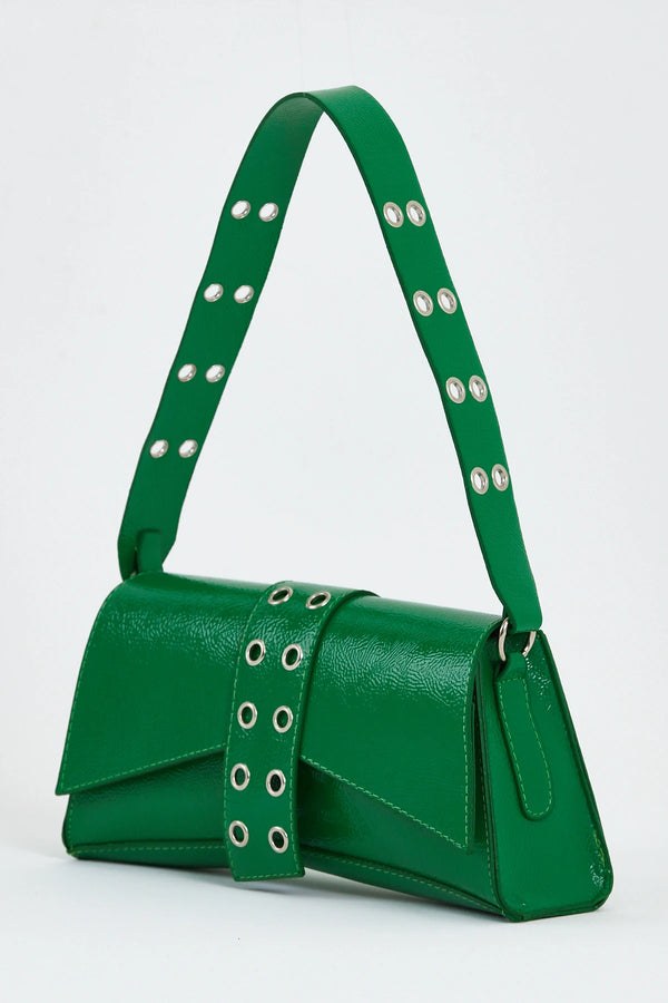 Kadın Asimetrik Zımbalı Baget Çanta Kate - Yeşil