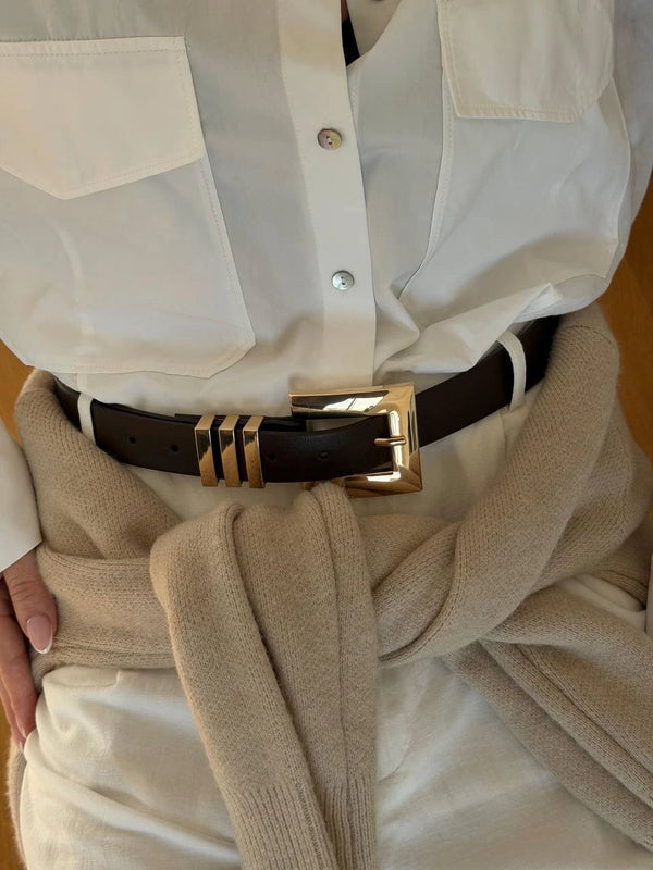 Kadın Köşe Tokalı Suni Kemer - Kahve