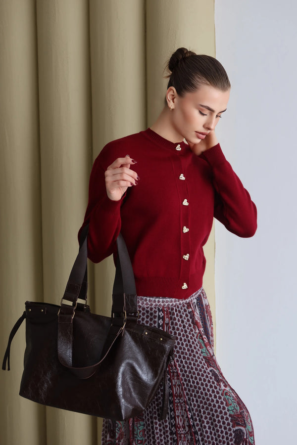 Kadın Deri Tote Omuz Çantası Big City - Kahve