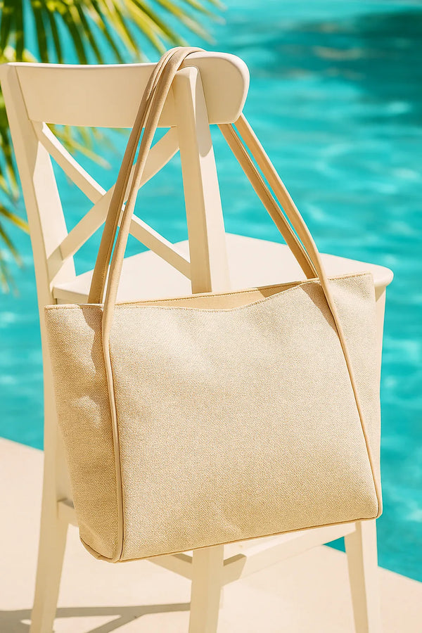 Kadın Fermuarlı Keten Omuz Çantası Daris - Krem hasır